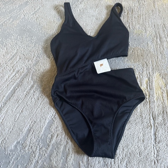 Fabletics One Piece black Swimsuit bathing suit Asymmetrical Cutout medium new - Picture 2 of 12
